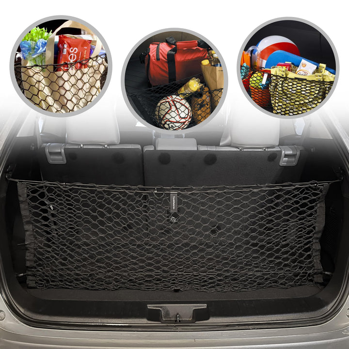 TN TrunkNets front view installed in Highlander showing tidy trunk benefit