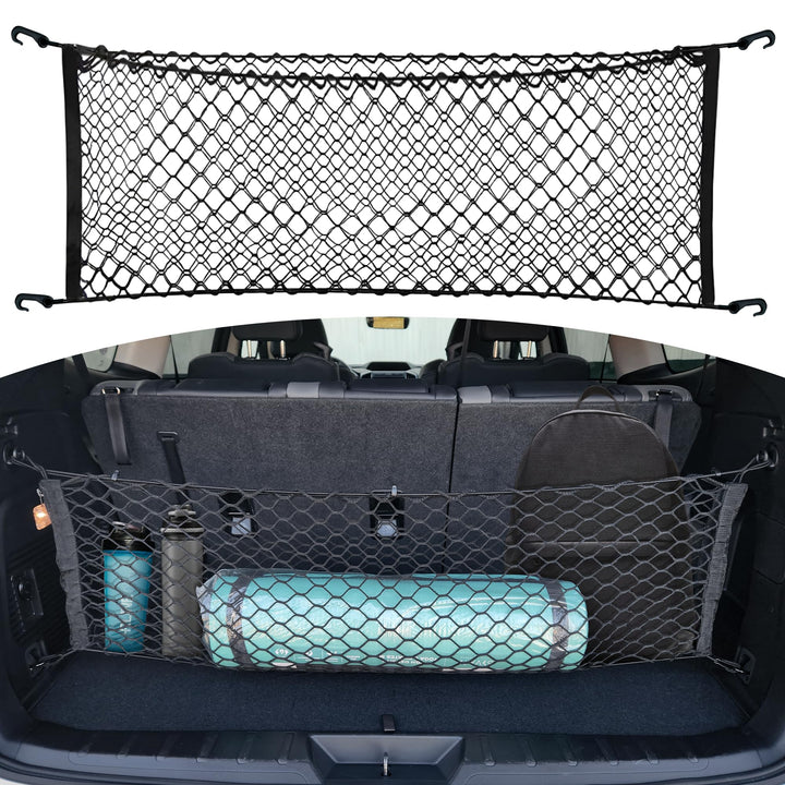 TN TrunkNets front view installed in Subaru Ascent cargo showing neat organization