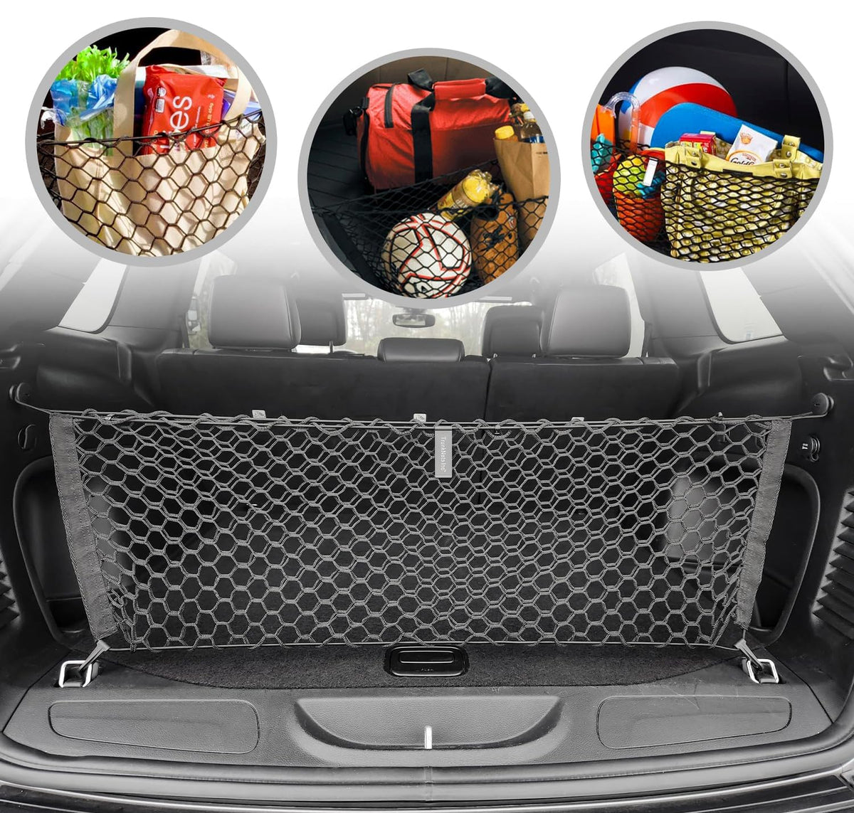 TN TrunkNets front view installed in Jeep Grand Cherokee keeps cargo secure