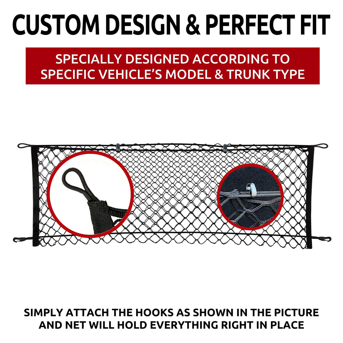 TN TrunkNets hammock-style net holding grocery bags to prevent rolling