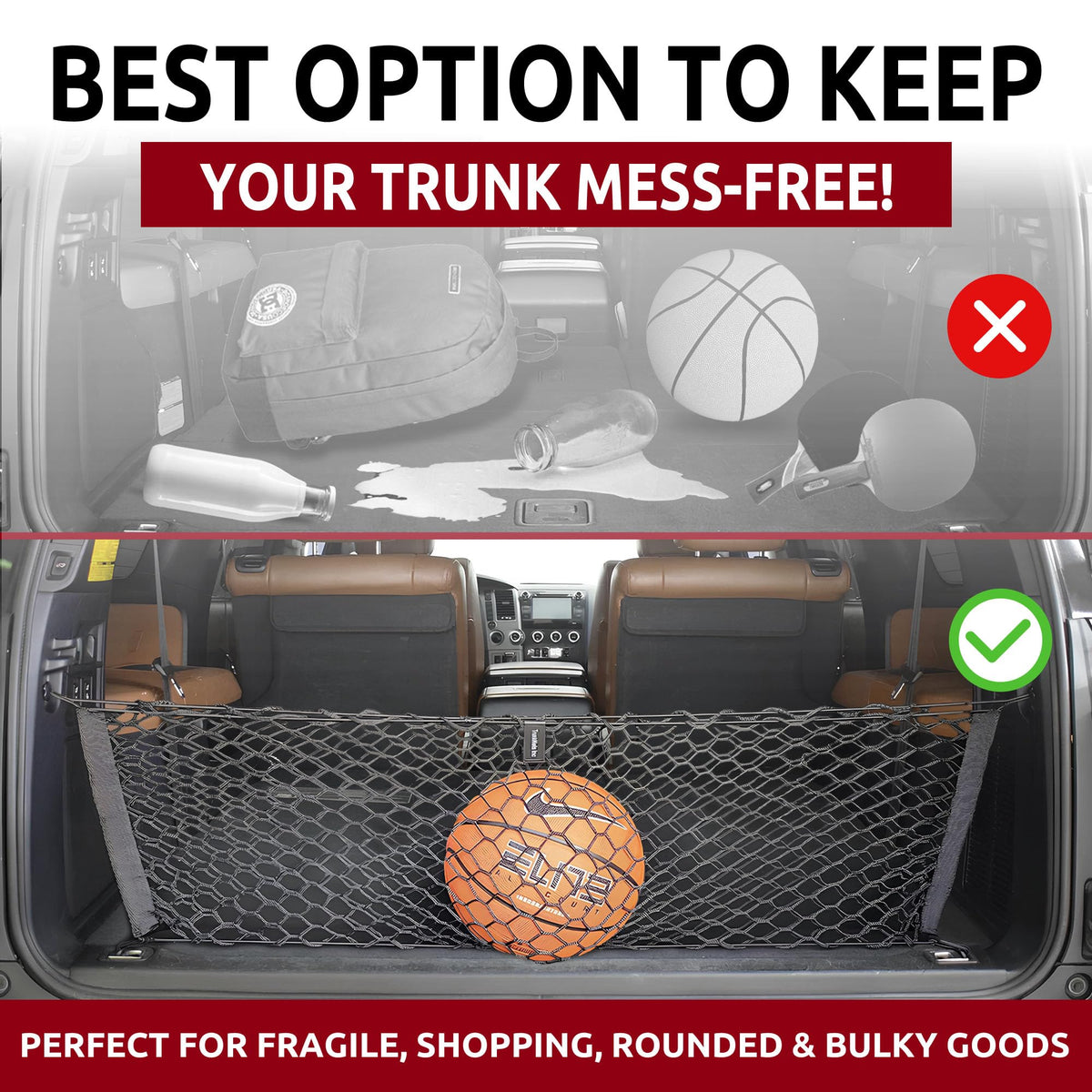 TN TrunkNets Inc trunk net holding groceries preventing spills and shifting