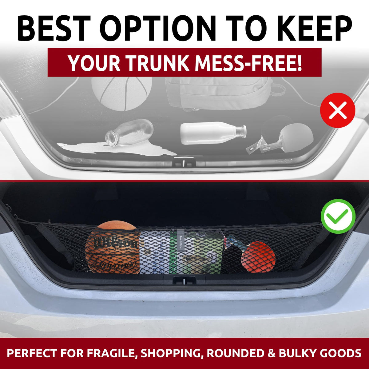 TN TrunkNets Inc holding grocery bags and a suitcase to prevent rolling and spills