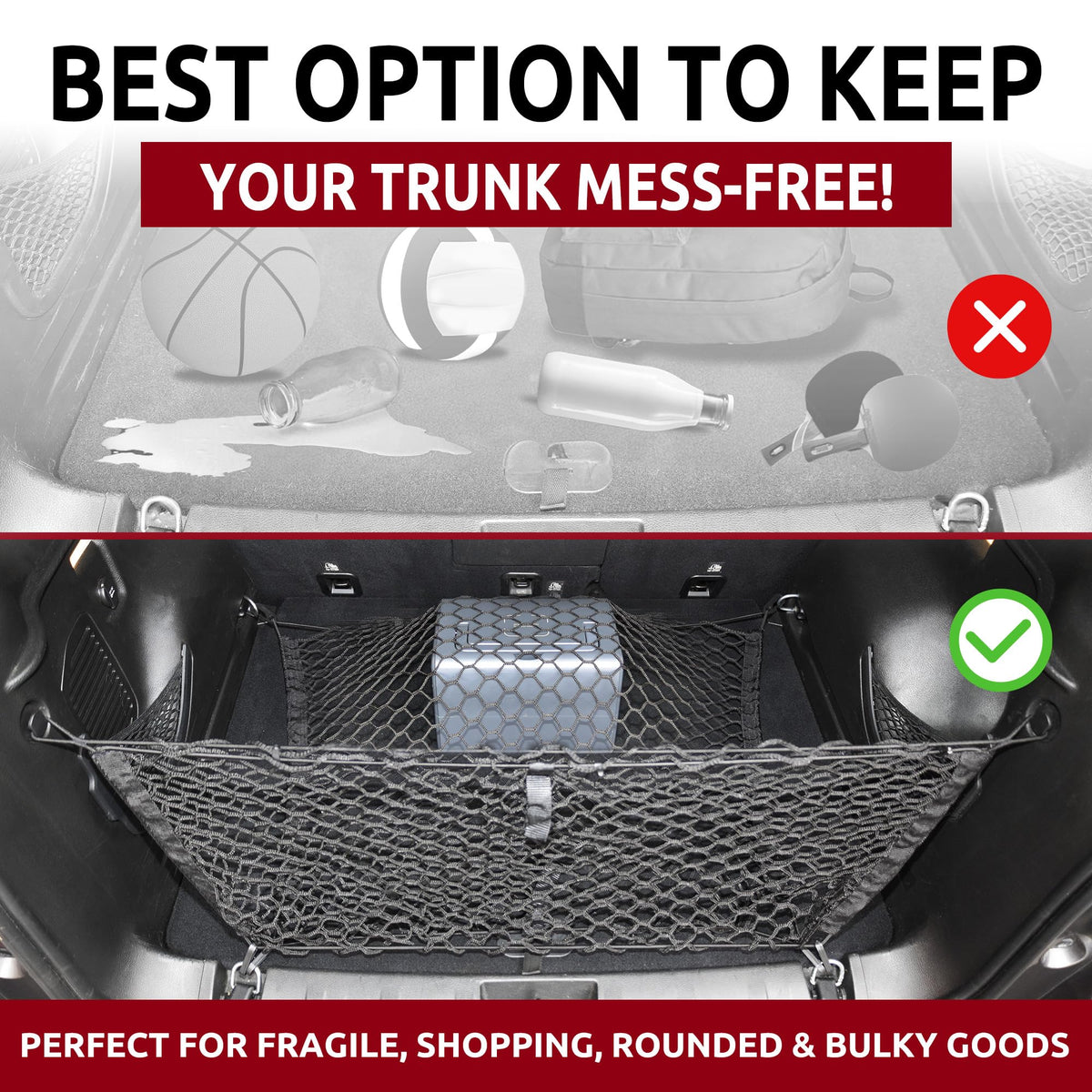 TN TrunkNets hooks attached to vehicle anchors illustrating easy installation benefit