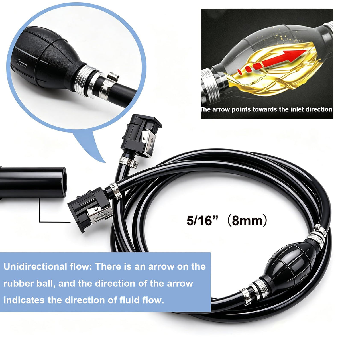 Tnisesm installed on an outboard motor illustrating proper routing and reliable fuel flow