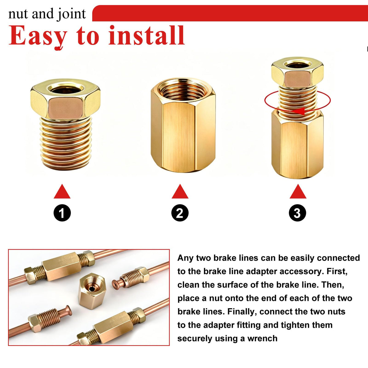 Tnisesm union and nut pair assembled on brake tube showing secure connection and fit