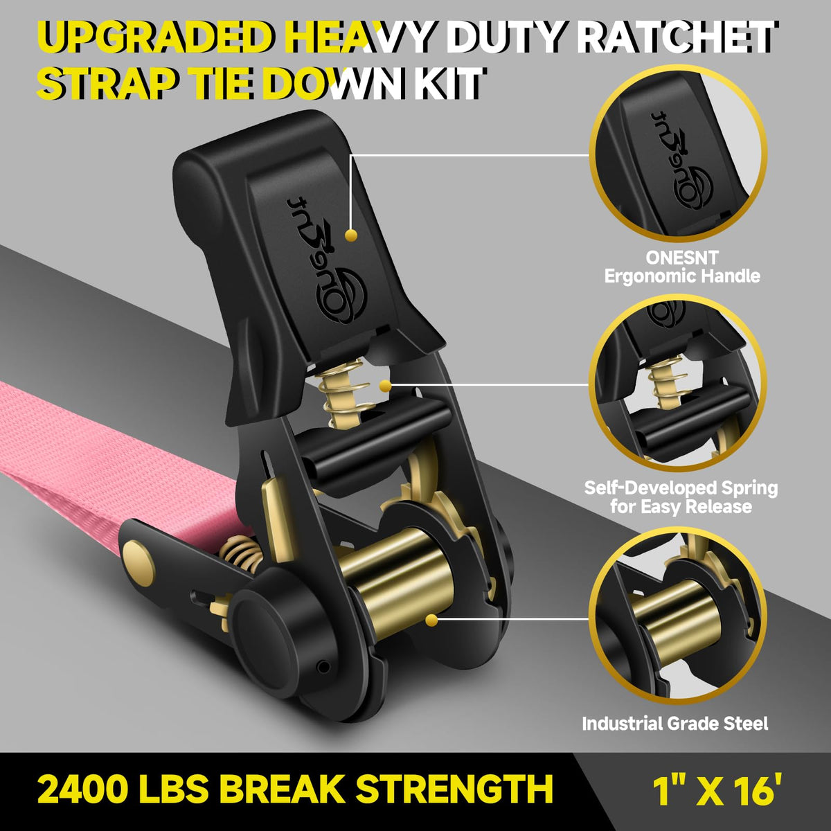 TOBUMO close-up of pink webbing and reinforced stitching for durable load support