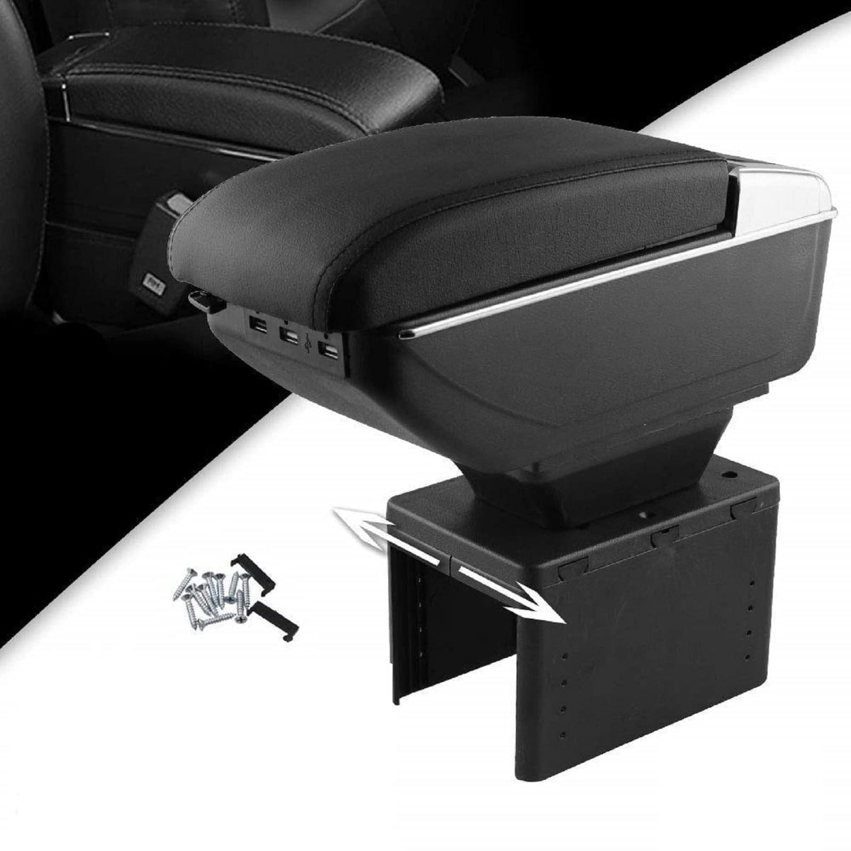 Tocsho front view armrest in black leather showing ergonomic support benefit