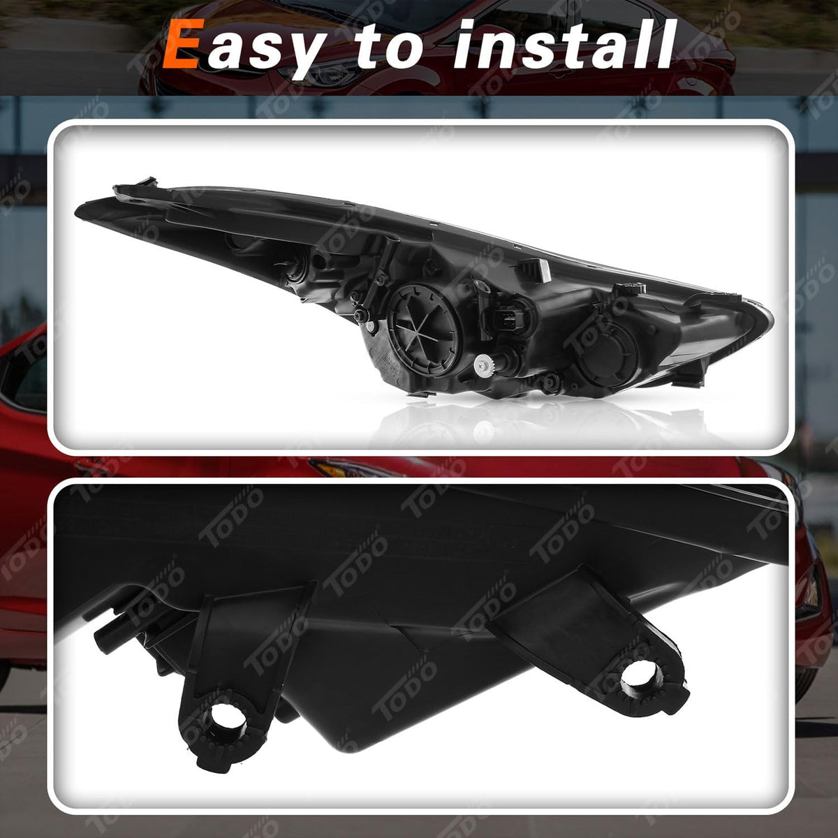 TODO installed headlights on Hyundai Elantra demonstrating proper fit