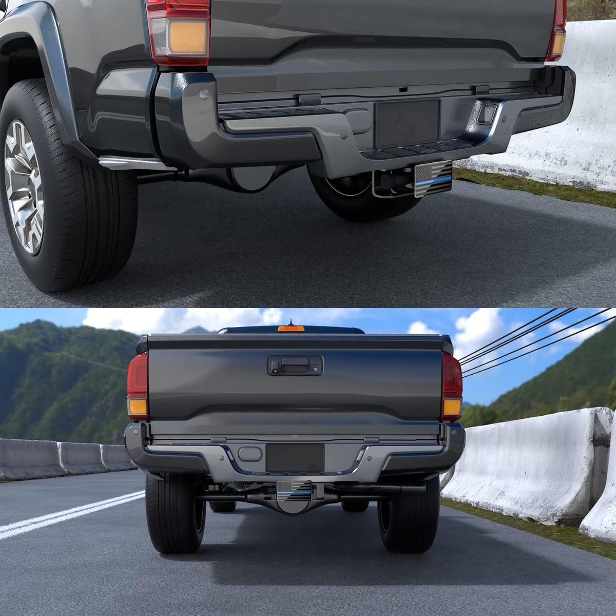 TOEASYTY lifestyle shot of truck with hitch cover illustrating proud display on the road