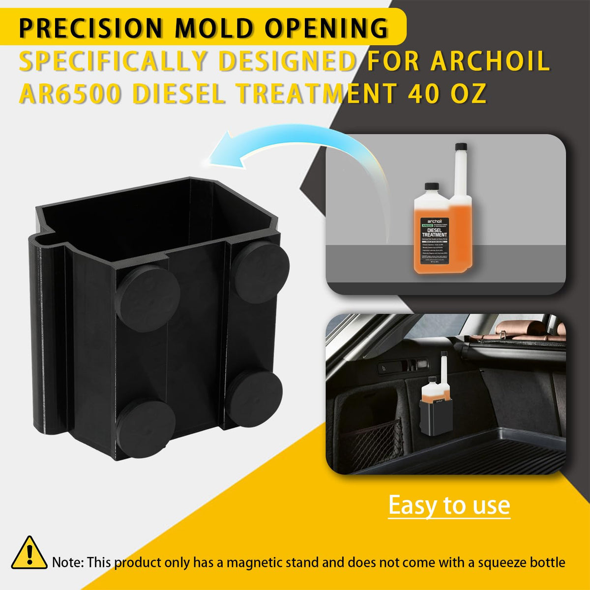 Tofcbye side profile holding Archoil AR6500 bottle to show tailored cradle fit