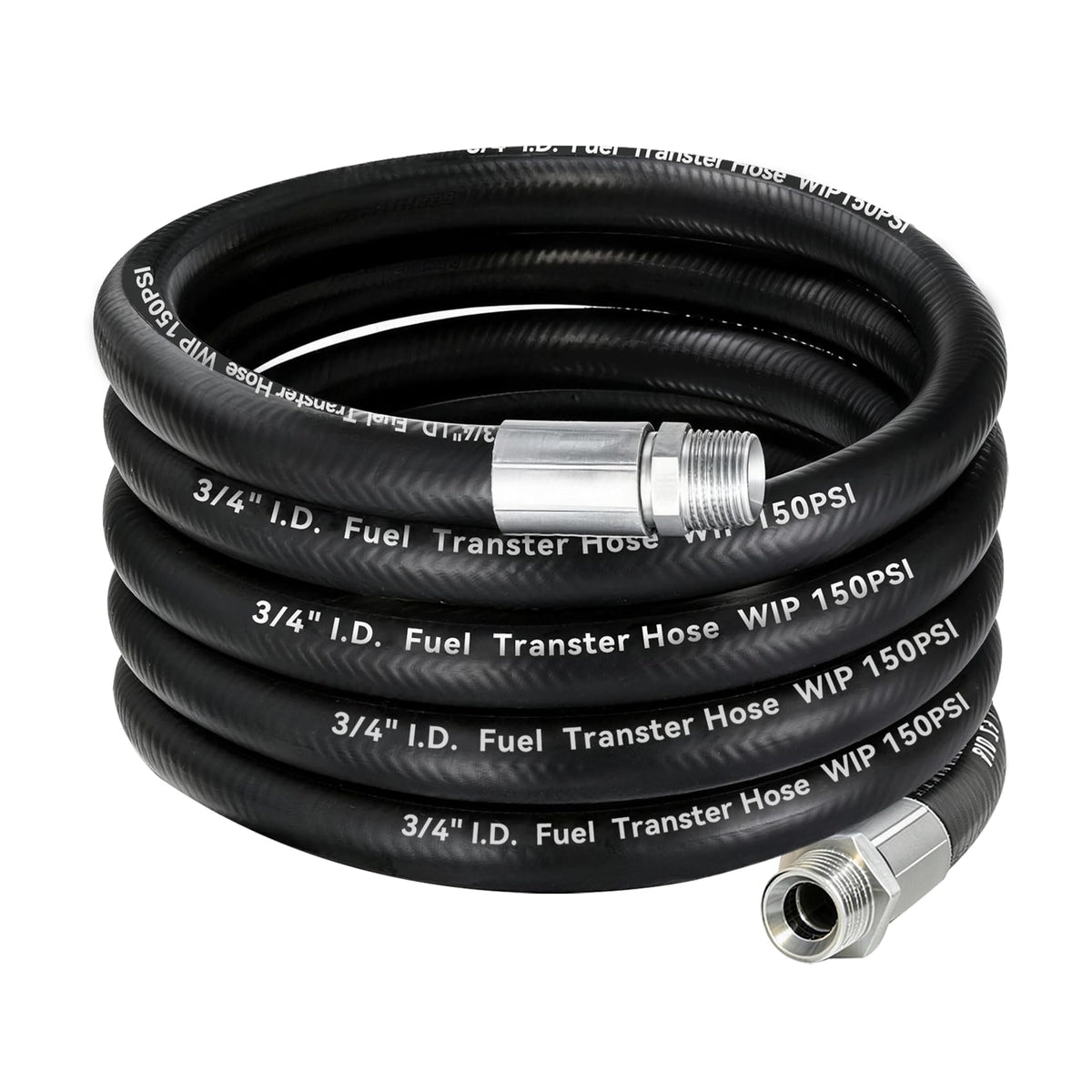 Togsher front view of 20ft fuel hose showing robust fittings and length benefit