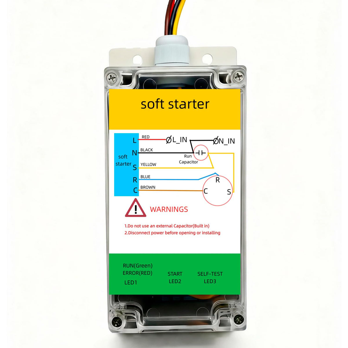 Toiwrudo front panel view showing compact soft start unit and mounting benefits