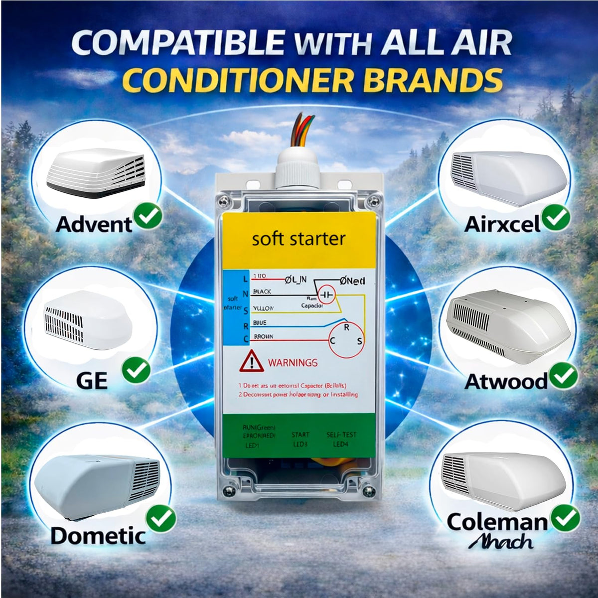 Toiwrudo soft start in camping RV scene preventing generator trips for uninterrupted cooling