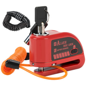 TOKCKYBL disc lock front view showing alarm and sturdy build for visible theft deterrence