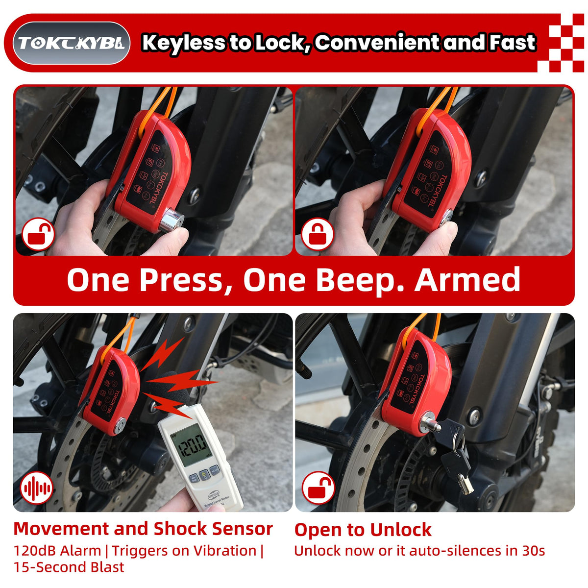 TOKCKYBL installed with bright reminder cable reminding rider and preventing accidental rides