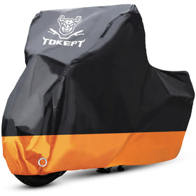 Tokept motorcycle cover front view showing full waterproof protection and neat fit