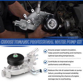 Tomanic pump kit beside a parked truck illustrating dependable cooling upgrade