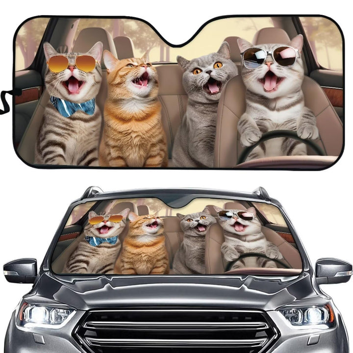 Tomeusey front view showing cute cat print and full windshield coverage benefit