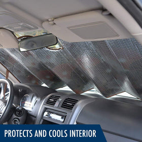 Tomeusey installed on a sedan windshield keeping cabin cooler benefit