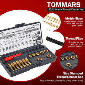 TOMMARS size chart printed on case lid for instant selection and portability