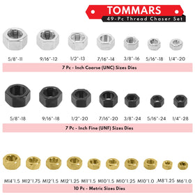 TOMMARS taps and dies lined up for quick size selection advantage