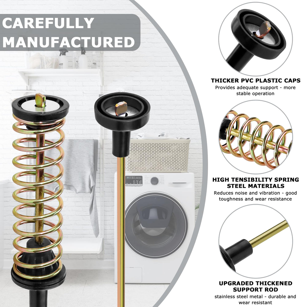 TOMOON suspension rod installed on a Sam-sung washer demonstrating improved stability and quieting