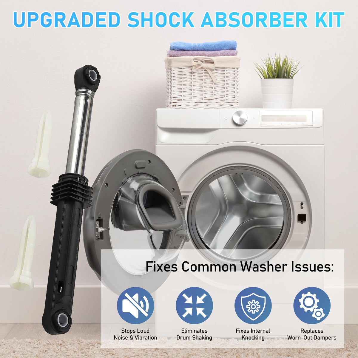 TOMOON lifestyle image in laundry room showing a quiet, stable washer after installation