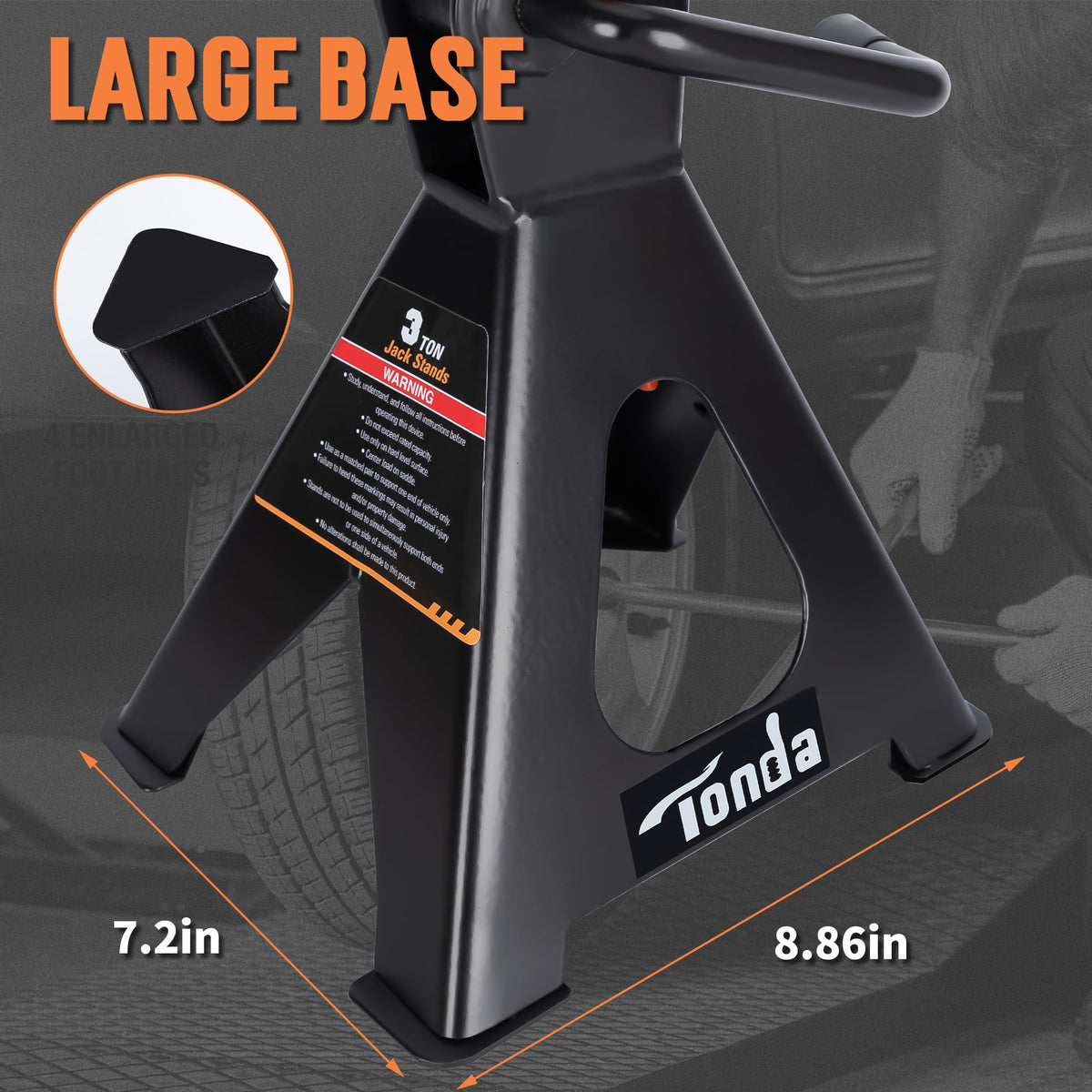 TONDA comparison with measuring scale illustrating 13.39" to 21.06" adjustable height benefit