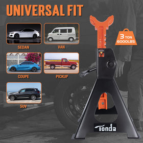 TONDA jack stand supporting vehicle undercarriage demonstrating safe hands-free access benefit