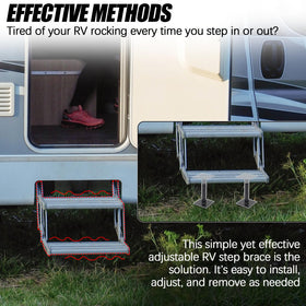 TonGass brace installed under RV step demonstrating improved stability