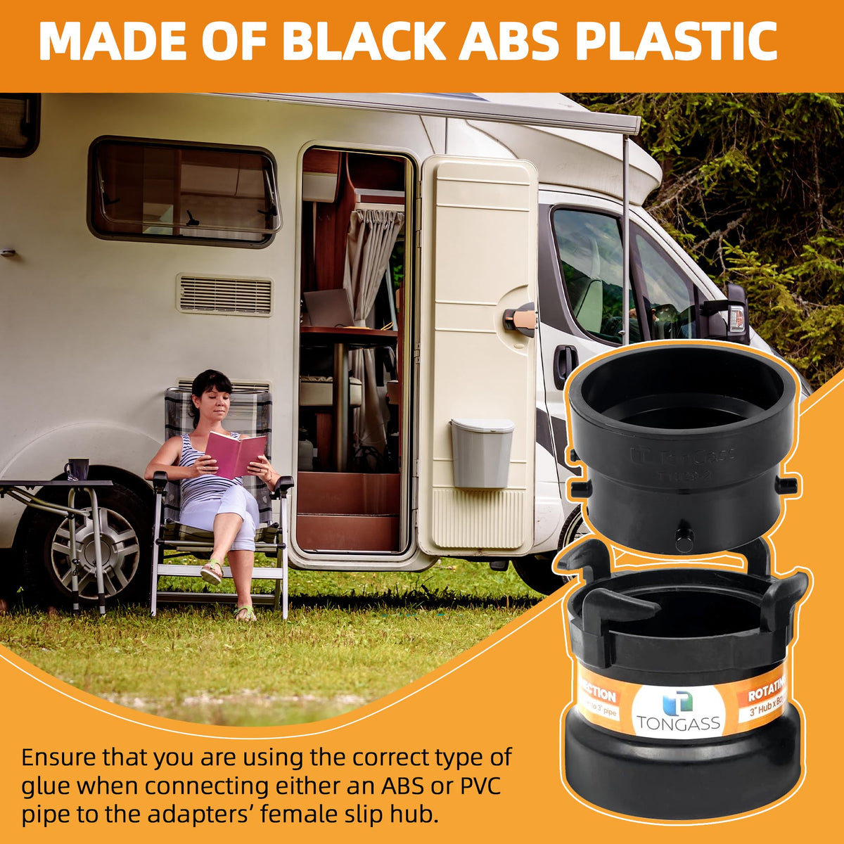 TonGass adapters installed on RV outlet demonstrating secure connection and practical use
