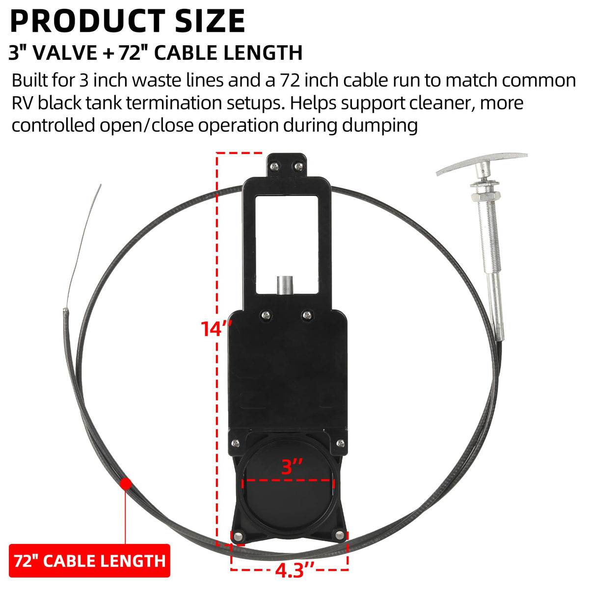 TonGass cable close-up showing 72-inch run and smooth housing for low-friction operation