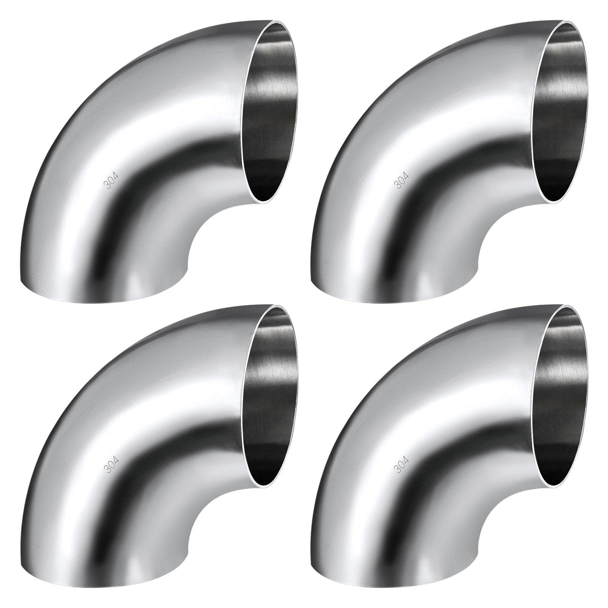 Tongze front view of four polished SS304 4-inch 90° elbows showing kit completeness and durability