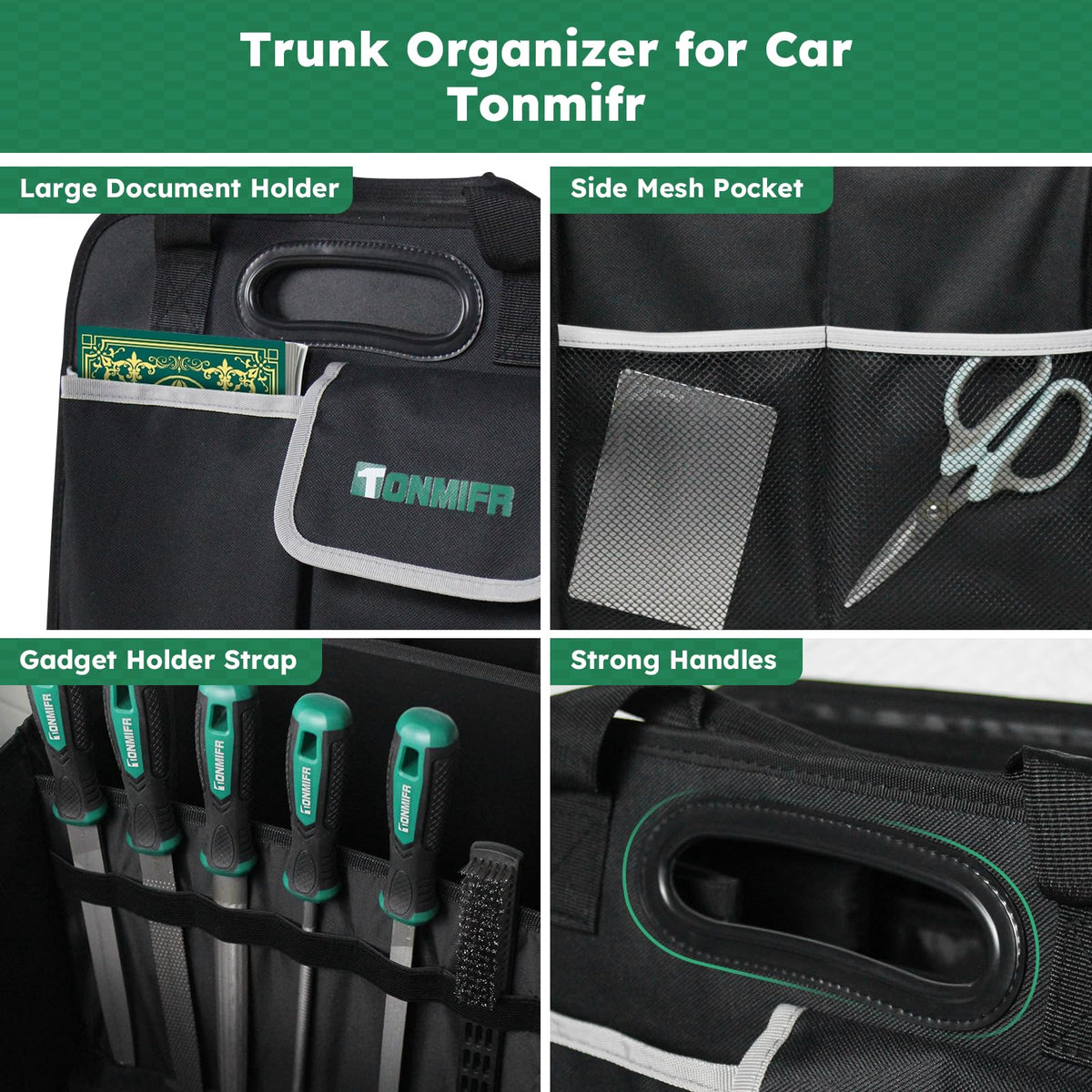 Tonmifr reflective strips and securing hooks detail for improved roadside safety