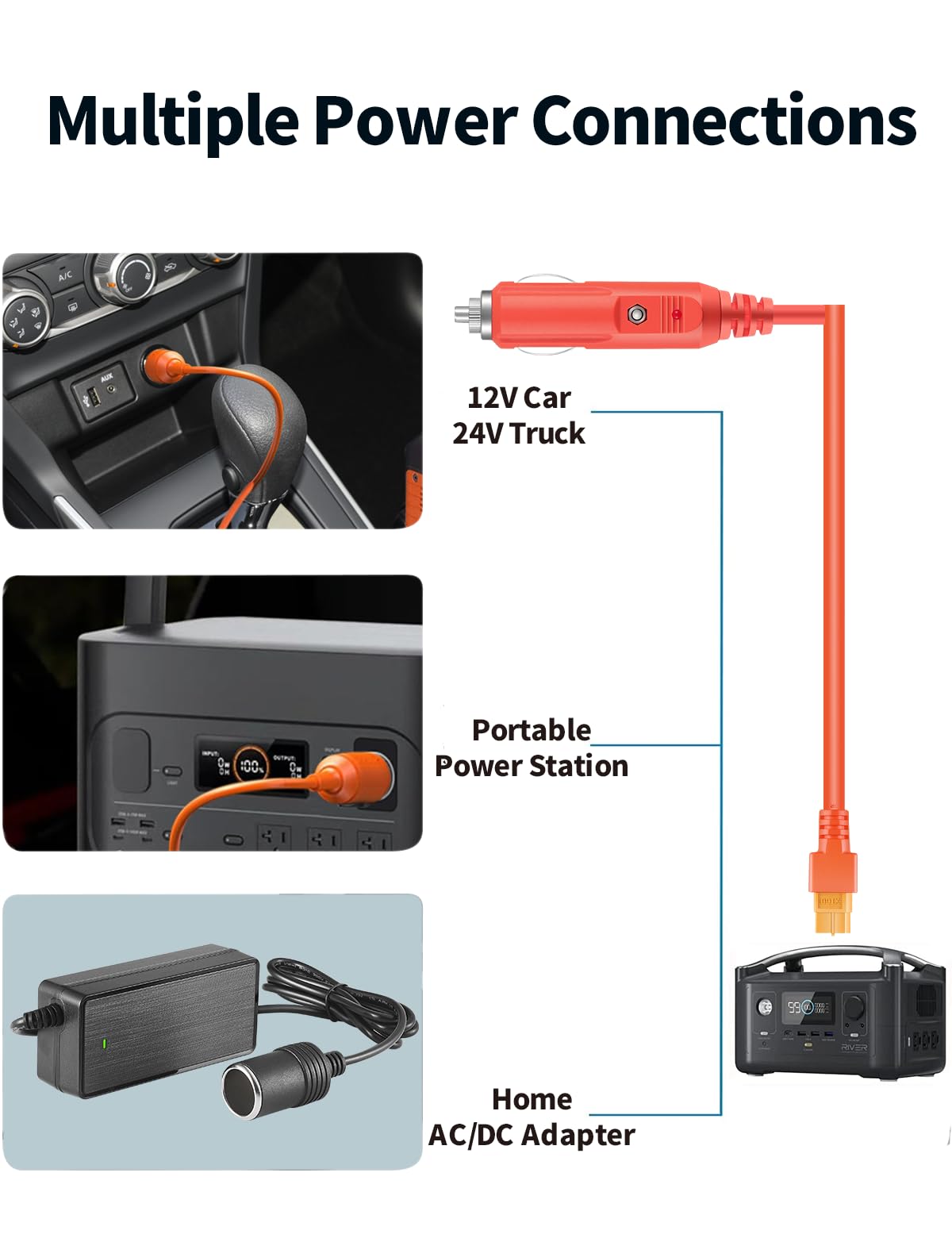Tonton cable plugged into car 12V outlet for convenient vehicle charging