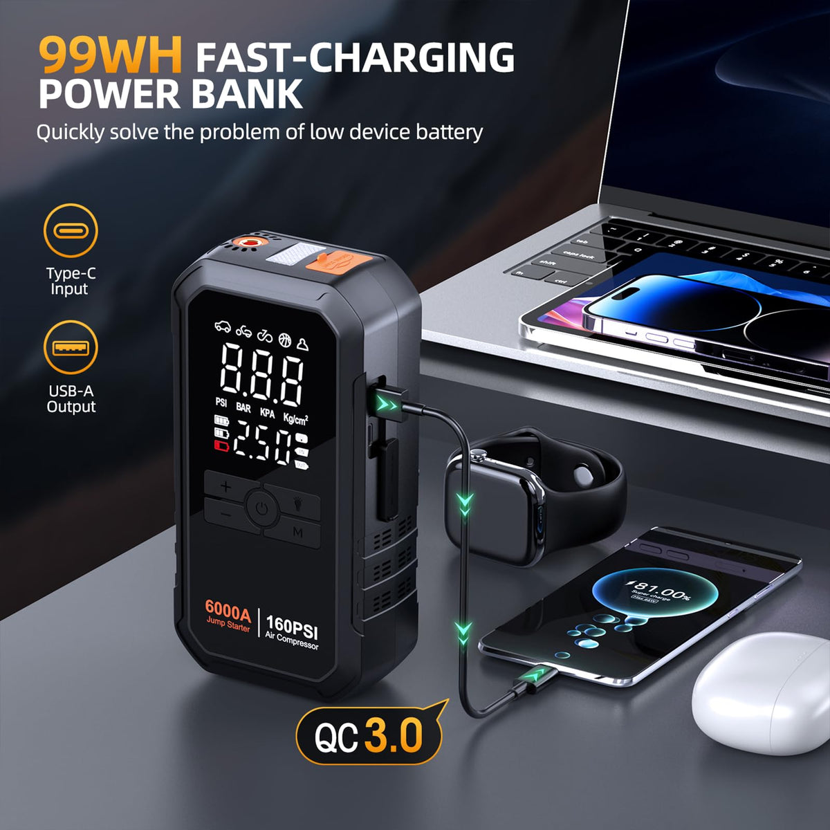 TONTONJIA clear LCD pressure display showing accurate tire PSI readings