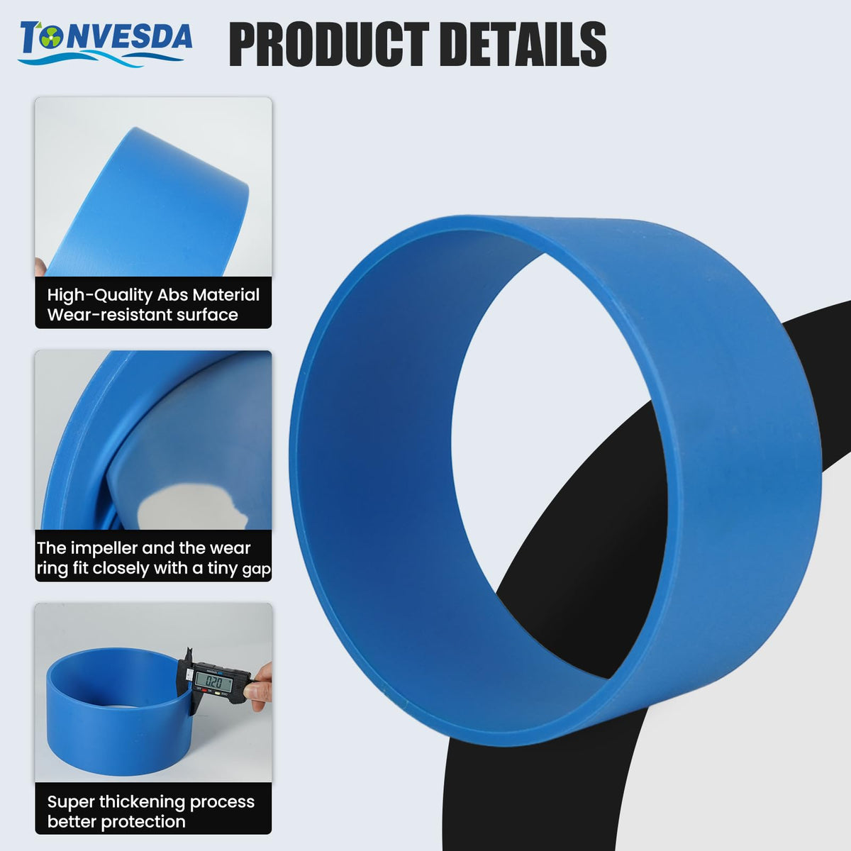 Tonvesda wear ring beside ruler showing 159mm diameter for correct sizing