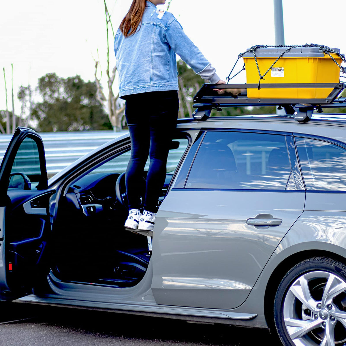 TOOENJOY folded step stored compactly in glove box for convenient portability