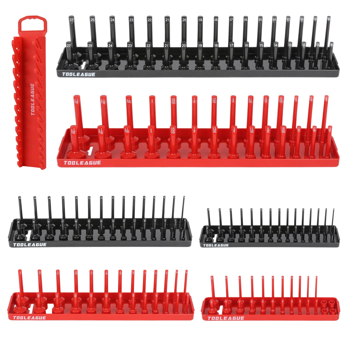 TOOLEAGUE front view of trays and magnetic wrench holder showing organized storage benefit