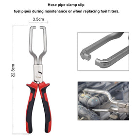 TOOLEAGUE pliers removing a fuel hose demonstrating safe one-handed disconnection benefit