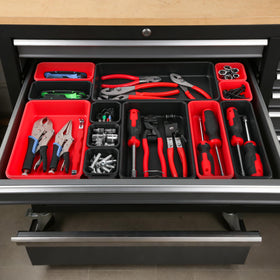 TOOLEAGUE stacked trays nested flat to save space and simplify storage