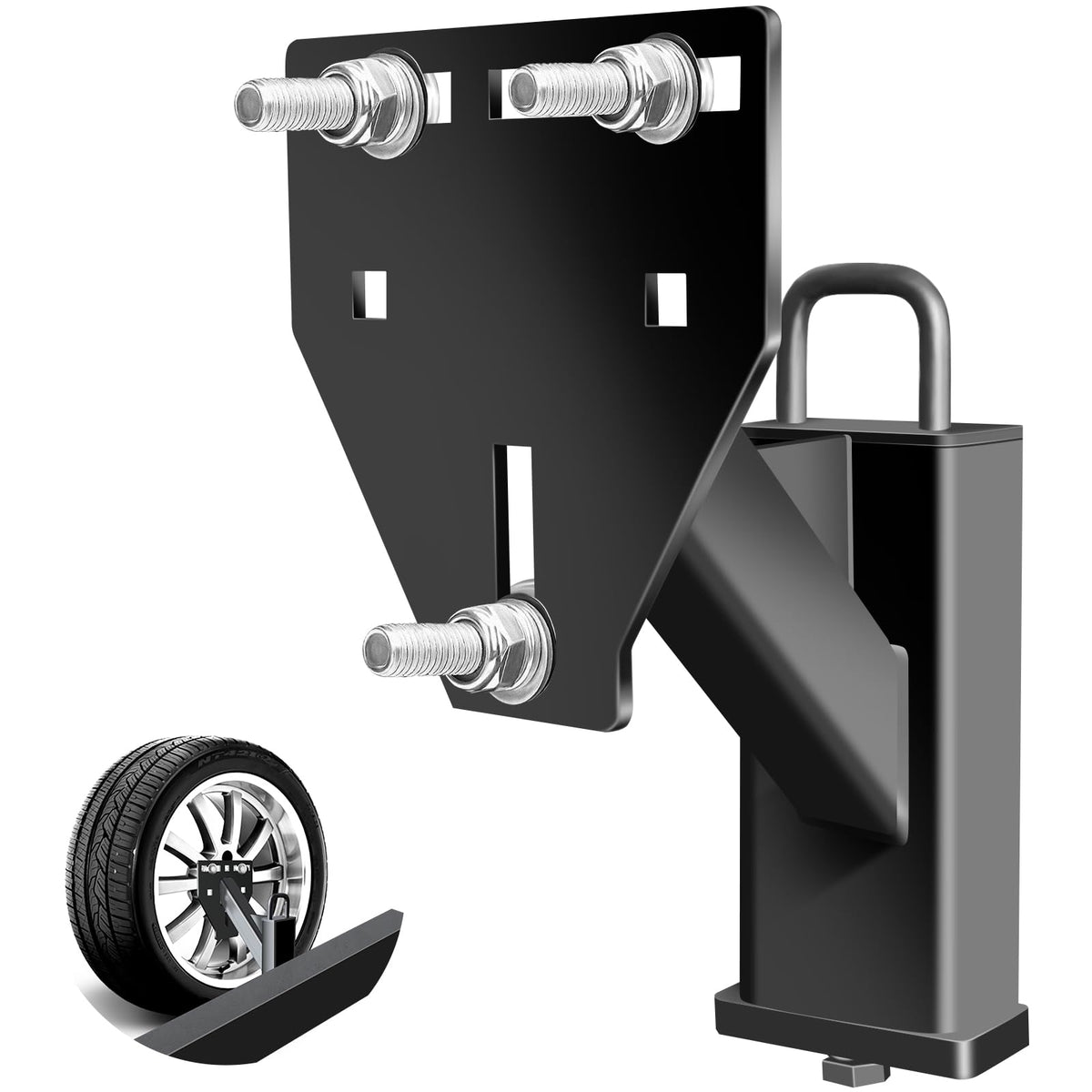 toolhoper front view showing mount holding spare tire for secure transport