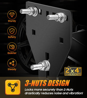 toolhoper sliding into a 2x4 stake pocket for fast tool-free installation