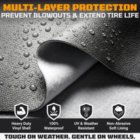 TOOLTROOPERS installed on RV wheel protecting from sun and rain