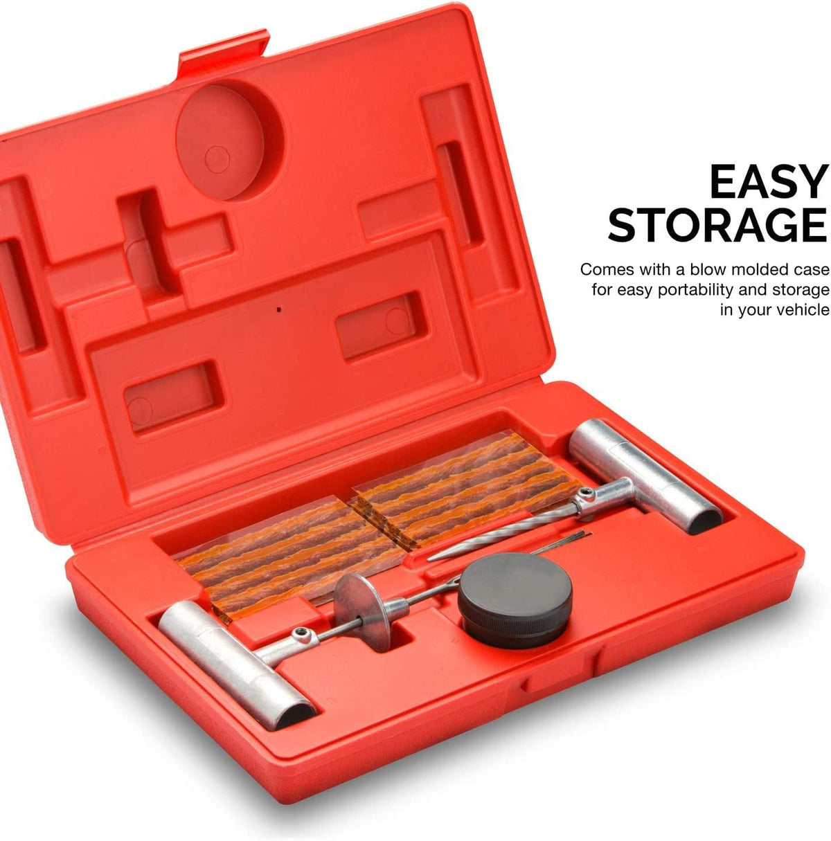 Tooluxe open kit layout displaying tools and plugs for emergency repairs