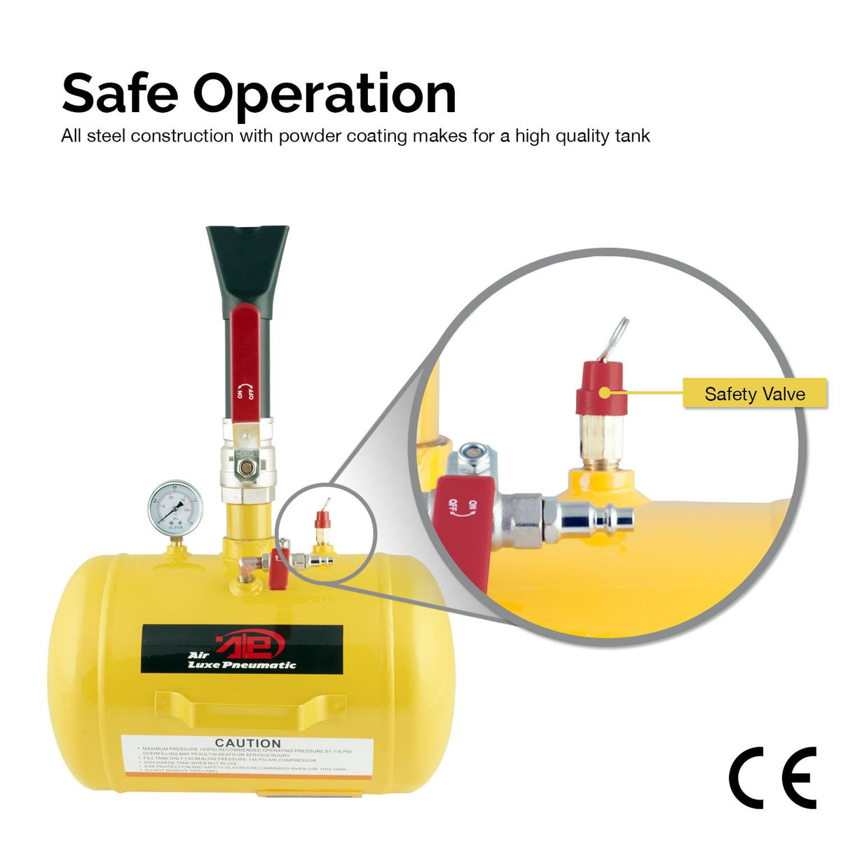 Tooluxe pressure gauge detail showing easy reading for accurate fills benefit