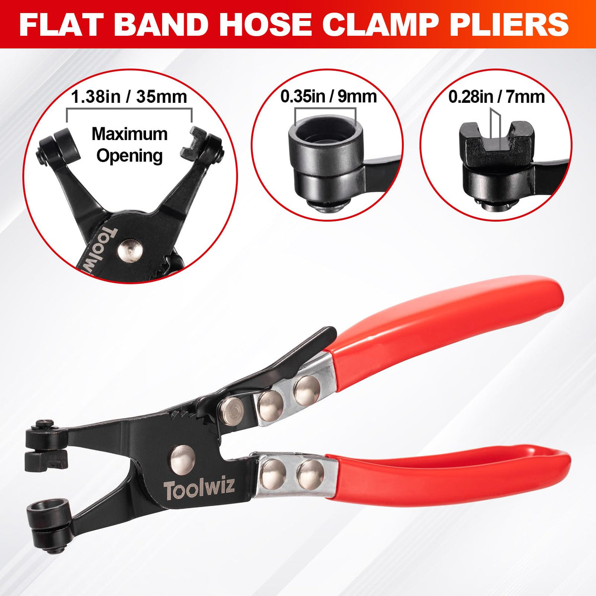 Toolwiz hose clamp plier closeup showing rotating tip and locking mechanism for multi-angle use