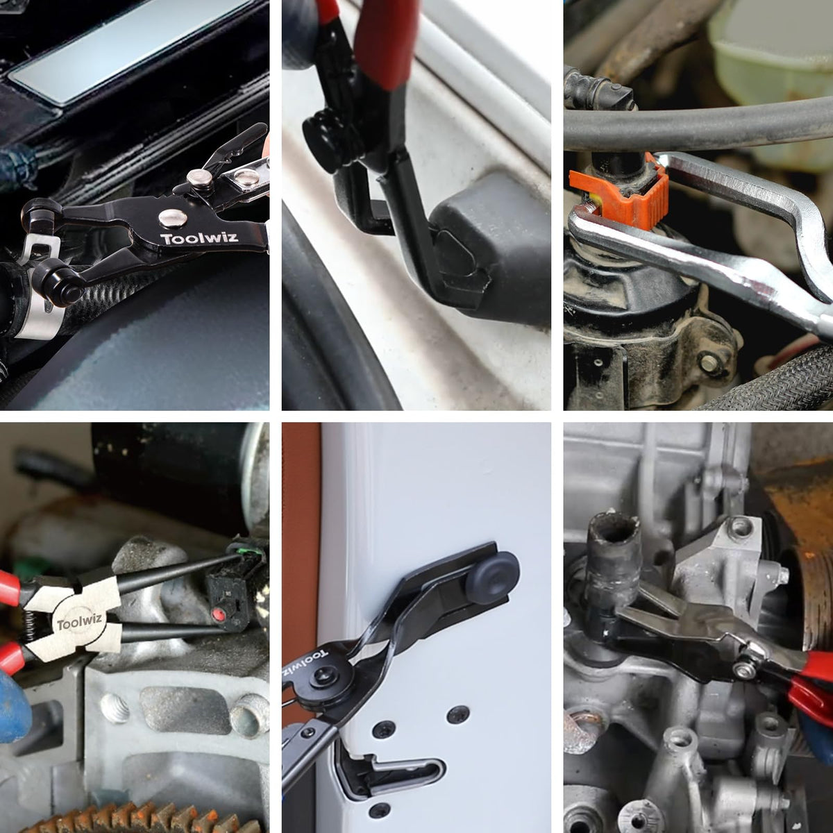 Toolwiz in-use under hood removing a fuel line clip to show practical fit and access