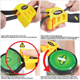 Toolwiz small wrench gripping a glass jar lid, helpful for opening stubborn jars