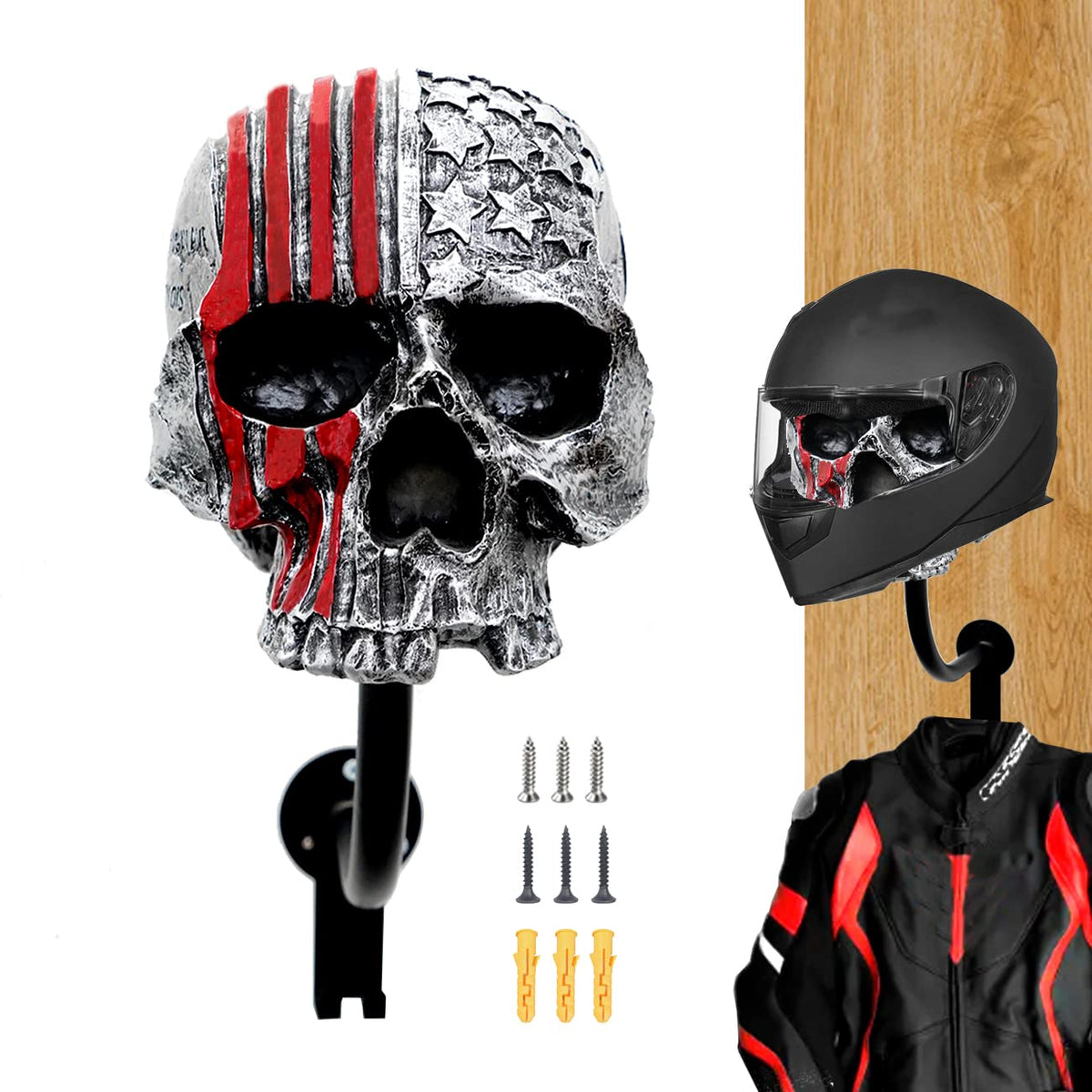 Tooyuart red skull front view showing helmet cradle and bold design benefit